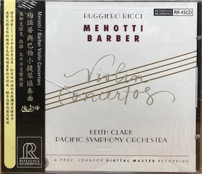RUGGIERO RICCI 黎奇, 凱斯克拉克 / MENOTTI, BARBER: VIOLIN CONCERTOS 曼諾第, 巴伯: 小提琴協奏曲 (CD)